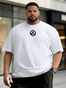 Plus Size Men's Casual Printed Round Neck Short Sleeve T-Shirt, Summer - White - View 3