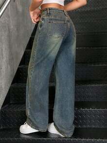 Vaqueros cómodos de pierna ancha para mujer, pantalones de mujer, pantalon de mezclilla dama, pantalones de mezclilla mujer, vaquera ropa mujer, pantalón mezclilla mujer, pantalones de dama mezclilla, pantalones baggy, adecuados para ir al trabajo, al colegio y para llevar a diario. - Azul - Ver 3