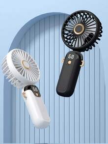Ventilador eléctrico portátil mini USB recargable 2026 mejorado, ventilador de escritorio portátil con pantalla digital, adecuado para oficina, dormitorio, exterior, funciones 3 en 1 de mano, colgar al cuello y escritorio, diseño plegable de 90°, 5 velocidades ajustables - Multicolor - Ver 7