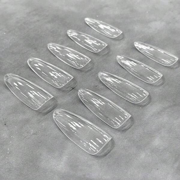 Kit 100 Unhas Postiça Almond Amendoada Alongada Realista Transparente -0112