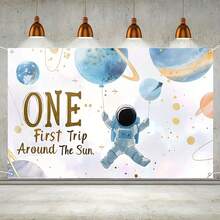 Birthday Banner For The First Trip Around The Sun: Galaxy Theme Solar System Decoration - Multicolor - View 1