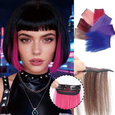 Fashionable Clip-In Colored Hair Extensions - Synthetic Fiber Hairpieces, Clip-In Seamless Hair Extensions, Easy To Wear, Suitable For Parties, Music Festivals, Halloween, Christmas And Other Occasions