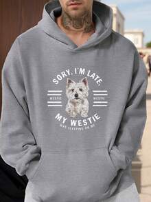 1pc Sudadera con Capucha Casual para Hombre con Estampado de Perro Westie, Poliéster, Tejido de Punto, No Elástico, Ajuste Holgado, m² para JPH-9La mejor opción para regalos de festivales - Gris Claro - Ver 1