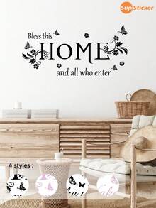 SUPSTICKER 1PC, Size 11.61 X 35.4 Inches, PVC Self-Adhesive Wall Decals, Black/Pale Pink Boho-Chic Stickers (Featuring English Phrases, Butterflies, Floral Motifs, And Eye Makeup Elements). Peel-And-Stick Removable Design. Ideal For Entryway Walls, Vanity Surfaces, Desk Backdrops, Wardrobe Doors, And Hallway Mirrors. Perfect For Creating Ambiance, DIY Furniture Makeovers, And Wall Refreshes.