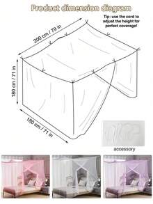 方形单面开口蚊帐，室内外皆宜——非常适合露营、露台、户外旅行、床铺、帐篷、野餐、花园、卧室等场所。超大便携式蚊帐，适用于最大1.8米的床铺（含挂钩）。 - 多色-方形 - 查看 7