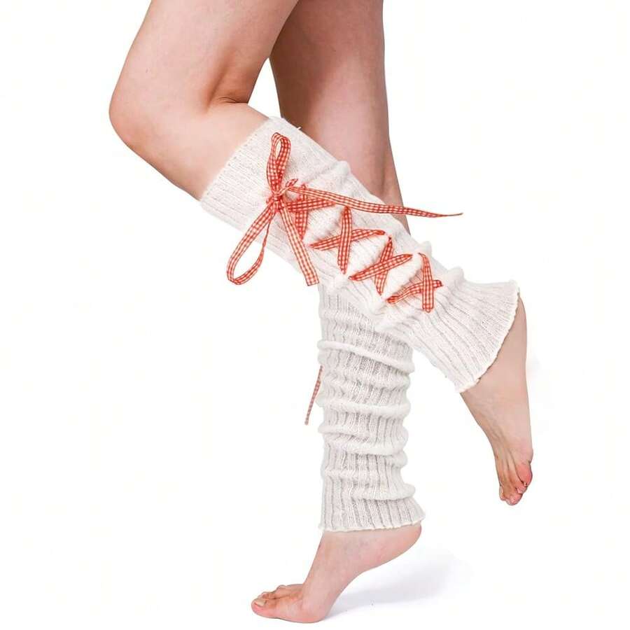 Women's Y2K 80s Leg Warmers Socks Rib Knit Boot Socks,OneSize,RedWhite - ĐỏTrắng - Xem 1