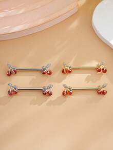 2 piezas de anillos de pezón de acero inoxidable con zirconia de cobre en forma de cereza, joyería sexy para perforación adecuada para uso diario - Multicolor - Ver 1