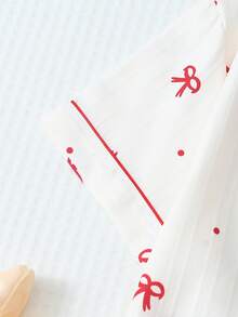 【优雅田园】2件套舒适迷你波点蝴蝶结印花翻领短袖上衣和蝴蝶结短裤女士睡衣套装，家居服 - 白色 - 查看 4