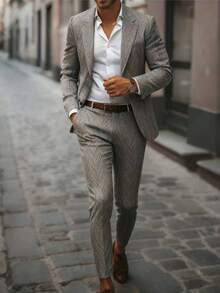 Traje De Hombre Elegante Suit For Men - Solid Blazer & Trousers, Ideal For Formal & Business Casual - Grey - View 3