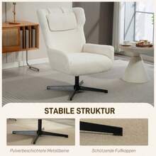 Accent Chair, Upholstered Armchair With Fleece Cover, Swivel Base, Metal Frame, Cream White - 米色 - 查看 3