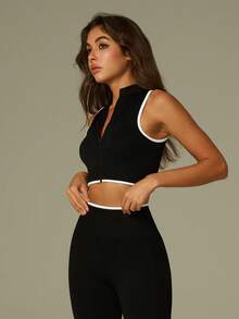 UONNOU Áo tank top thể thao không tay dành cho nữ, kiểu dáng năng động, thích hợp cho các hoạt động thể thao ngoài trời, yoga, tập gym, chạy bộ, mặc hàng ngày, đi làm, dự tiệc, lễ hội, bộ đồ thể thao ngoài trời thời trang bốn mùa, phong cách xuân/thu. - màu đen - Xem 8