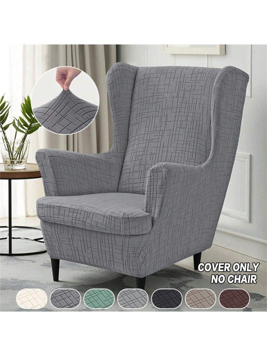 2pcs/Set Elastic Wingback Chair Cover Relax Wing Armchair Slipcover With Seat Cushion Cover Soild Color Single Sofa Slipcover - Multicolor - View 1