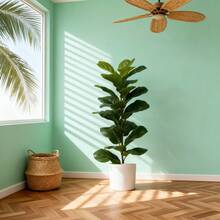 1pc 25in/32in/37in Artificial Ficus Tree (Pot Not Included), Tropical Ficus Rubber Branch Small Violin Leaf Plastic Decor, Home, Garden, Office, Balcony Decoration, Wedding, Party, Holiday Decoration - Multicolor - View 6