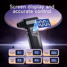 110,000RPM High-Speed Powerful Turbo Hair Dryer, 4 Adjustable Speeds, With LED Light & Battery Indicator, Includes Vacuum Cleaner Kit, Wireless Compressed Air Duster For Computer/Keyboard/Car/Dust/Snow Cleaning, Also Can Be Used As Cooling Fan, Great Gift For Men - Black - View 3