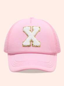 1顶儿童粉色26字母网眼棒球帽，男女通用幼儿遮阳帽，适合户外活动和日常佩戴，防紫外线 - 金標-粉海綿帽 - 查看 63