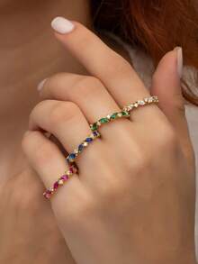 1枚优雅可叠戴树叶形戒指，女士简约休闲饰品，适合日常佩戴（无包装盒） - 戒指 - 查看 3