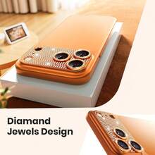Orange Kameraobjektiv-Schutz mit Strass, kompatibel mit iPhone 17/17 Pro Max/17 Pro/17 Air Serie, hochauflösend, einfach zu installieren, stoßfest, verschleißfest, hohe Härte, leuchtende Farbe, perfekte Passform - Orange - Übersicht 3