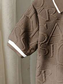 Chatreadl 2pcs/Set Young Boys Casual Stylish Polo Collar Knit Top And Shorts Letter Print Outfit, Suitable For Spring, Summer, Autumn Outdoor - Rust Brown - View 2