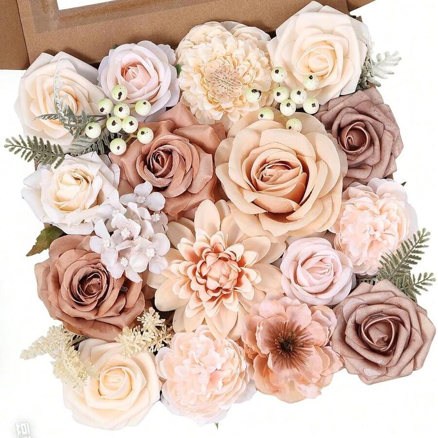[Free Shipping]Artificial Flowers Combo Box Fake Rose For DIY Floral Arrangements Wedding Bouquets Centerpieces Ba By Shower Party Home Decorations Nude Color - Nude - 查看 1