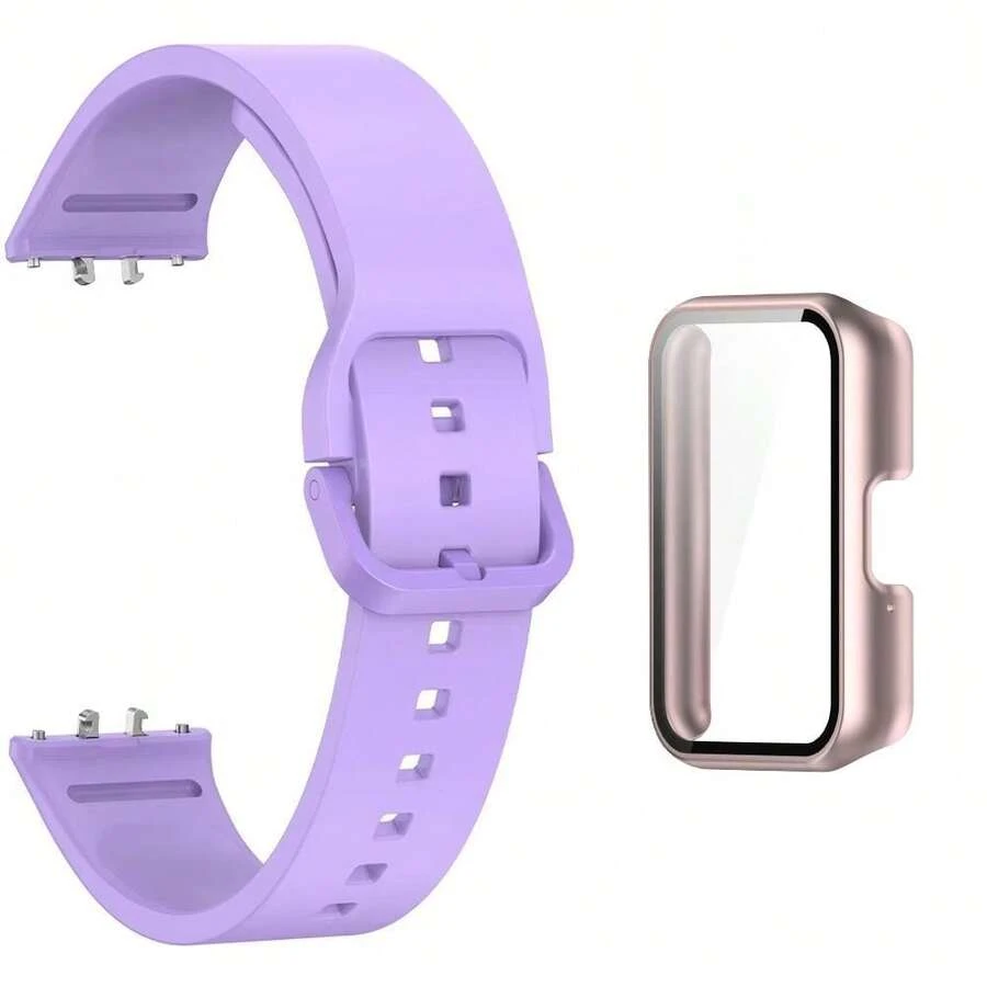 Quick-Release Silicone Wristband + Case Kit For Galaxy Fit 3 Smartwatch - ROSE GOLD/LILAC - View 1