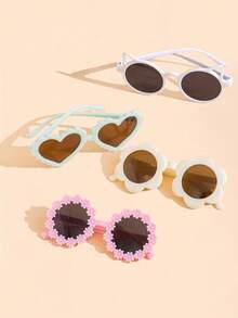 4-Piece Set - New Children's White Flower Glasses, Pink Round Frame Daisy Glasses, Cute Little Boy/Girl White Cat Glasses, Glasses Set Combination - Multicolor - View 6