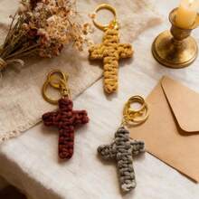 1pc Handmade Macrame Cross Keychain, Soft Woven Cross Keyring, Boho-Style Bag Charm & Car Key Accessory For Women And Men - Nhiều màu - Xem 13