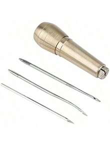 EstiloAgujas de 3 Piezas, Punzón De Coser De Cuero De Lona, ​ ​   Punzón De Coser Con Mango De Cobre, Herramienta De Reparación De Zapatos De Cuero De Coser A Mano, Para Costura De Bricolaje Reparación De CueroVersión mejorada - 1 - Ver 9