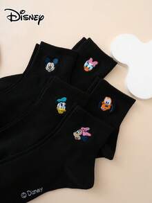 Disney 5双迪士尼系列刺绣米奇米妮黛西图案趣味卡通女士中筒袜，运动袜，四季皆宜，欧码，舒适透气，耐穿，适合日常穿着，优质面料，穿着舒适无负担。 - 黑色 - 查看 4