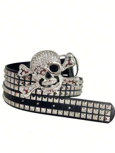 2025 New Rhinestone Skull Pyramid Punk Belt, Detachable Gothic Y2K Waist Chain, Hip Hop Streetwear, Suitable For Autumn, Halloween, Autumn/Winter, Teens, Young Adults, Men, Casual, Outdoor, Sports, Vacation, Graduation Gift, Birthday, Daily Wear