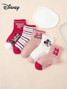 5 pares de calcetines tipo tripulación con diseño de letras y rayas de Minnie Mouse de Disney, cómodos, transpirables y duraderos, para todo el año, tallas europeas/estadounidenses, colores ricos, aptos para uso diario, tela premium, no sudorosos - Multicolor - Ver 7