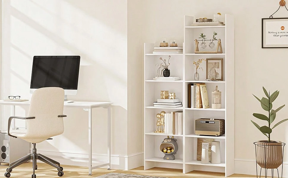 HaluPeit Bookcase, 5 Tier Bookshelf, White Bookcases Free Standing With Shelf Unit, Home Decor Furniture For Living Room, Home Office, Bedroom, Study, White