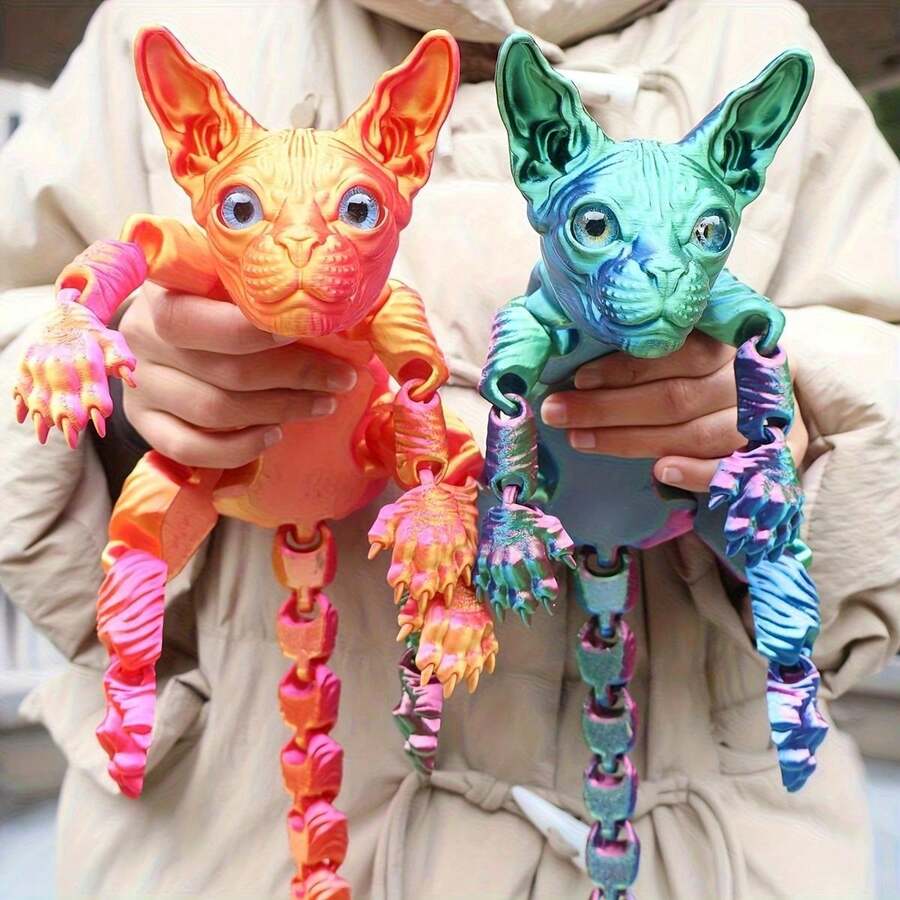 3pcs Large 3D Printed Cat, 19.96 Inches And 9.06 Inches ,ADHD, 3D Printed Sphynx  Cats With Flexible Articulated Joints, Stress Relief Toys For Adults, 3D Printed Animals,Miniature Things,Valentines Gifts,Party Favors,Party Supplies Gifts - Black-purple - View 1