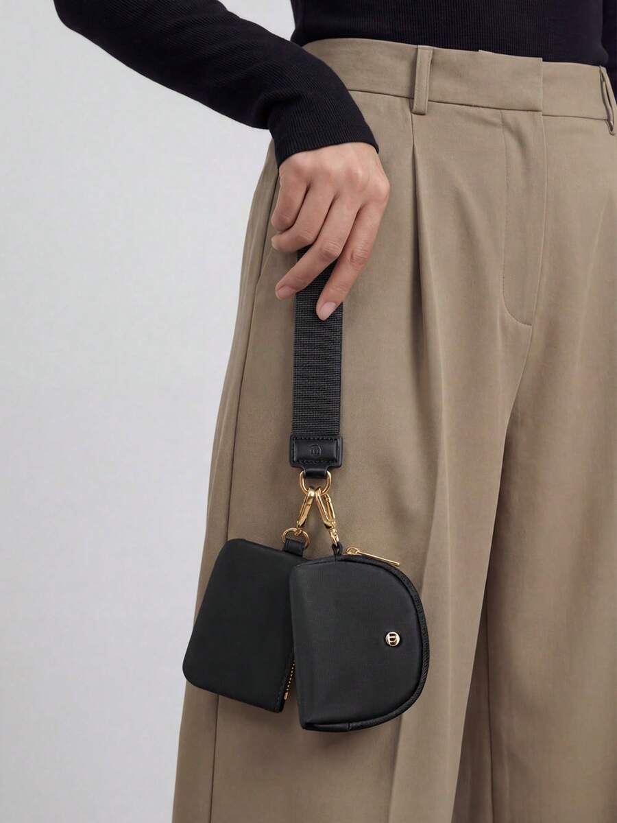 Dual Pouch Wristlet Wallet Fashion Keychain Wristlet Bag Cards For Women Men, Cash & Coins, Detachable Keychain & Card Holder, Stylish & Portable For Everyday & Sports Use Travel Wallet Coin Wallet Christmas Gifts, Holiday Gifts - 黑金色 - 查看 1