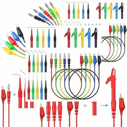 25 unidades Sonda de prueba - 15 unidades Pines de sonda y 5 unidades Enchufe banana a 5 unidades Pinzas para prueba de circuitos con multímetro