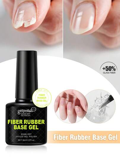 Fiber Rubber Base Coat, Clear Rubber Base Coat, Used To Strengthen/Build/Reinforce/Fortify Nails, Long-Lasting Protection, Removable, Suitable For Weak Nails