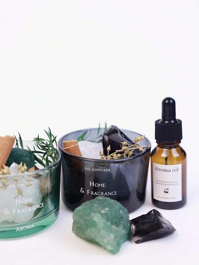 1 st. Jasmin aromdiffusor-set, kristallaromsten, jasmin eterisk oljediffusor, doftstensdiffusor, hemaromset, aromdekor för vardagsrum/sovrum/badrum, luftrenare, sömnmedel, glasbas, rosa/orange/grön, inkluderar 1 flaska jasmin eterisk olja