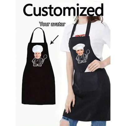 1pc Customized Apron, Suitable For Dad, Father, Men, Women, Can Customize Name, Logo, Chef Pattern, Waterproof, Personalized Kitchen Apron, Can Customize Logo, Picture, Name, Chef Cooking Apron, Perfect Gift For Mom, Husband, Girlfriend, Boyfriend, Father's Day, Valentine's Day, Mother's Day, Birthday, Anniversary, Graduation, Wedding, Expressing Love, Unique, Suitable For Mother's Day, Wedding Season, Graduation Season, Gift For Family And Friends
