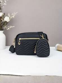 Women's Small Square Shoulder Bag, Quilted Crossbody Bag, Coin Purse - White - View 3