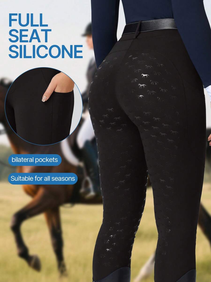 ROYALS MATTINI Quần cưỡi ngựa nữ cạp cao, dáng ôm, có lớp silicon chống trượt toàn bộ phần mông và túi tiện dụng, chuyên nghiệp và thoải mái, phù hợp cho mọi mùa (không bao gồm thắt lưng) Màu đen, mùa xuân - màu đen - Xem 1