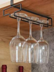 1pc Metal Wine Glass Rack, No Drill Cabinet Hanging Storage Shelf, Modern Home Bar Hanging Organizer Rack, Household Stemware Holder, Wrought Iron Wine Glass Drying Rack