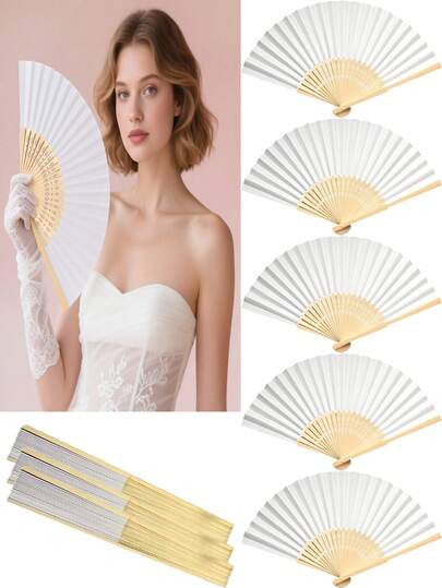 10/1 Set Elegant White Folding Fans, Paper Folding Fan Gift Set, Hand Held Folding Fan, White Paper Hand Fan, White Bamboo Folding Fan, Hand Fan, Paper Folding Fan, DIY White Craft Fan, Bride Bamboo Handheld Folding Fan, Suitable For Bridesmaid Gifts And Wedding Decorations, Wedding Ceremony, Engagement, Graduation, Wedding Party Decor, Bedroom Home Dining Table Centerpiece, Wedding Favors, Wedding Table Decor, Bridal Party Photo Props