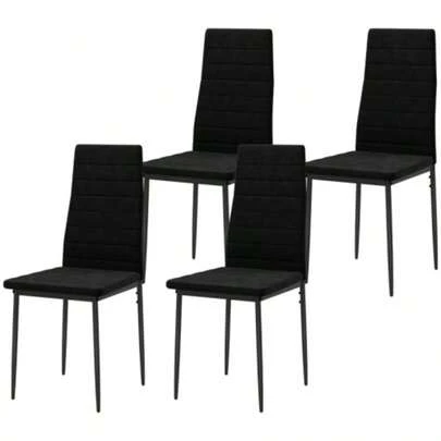 Set Of 4 Dining Chairs, Without Armrests, Fabric Upholstery, Metal Legs, Black