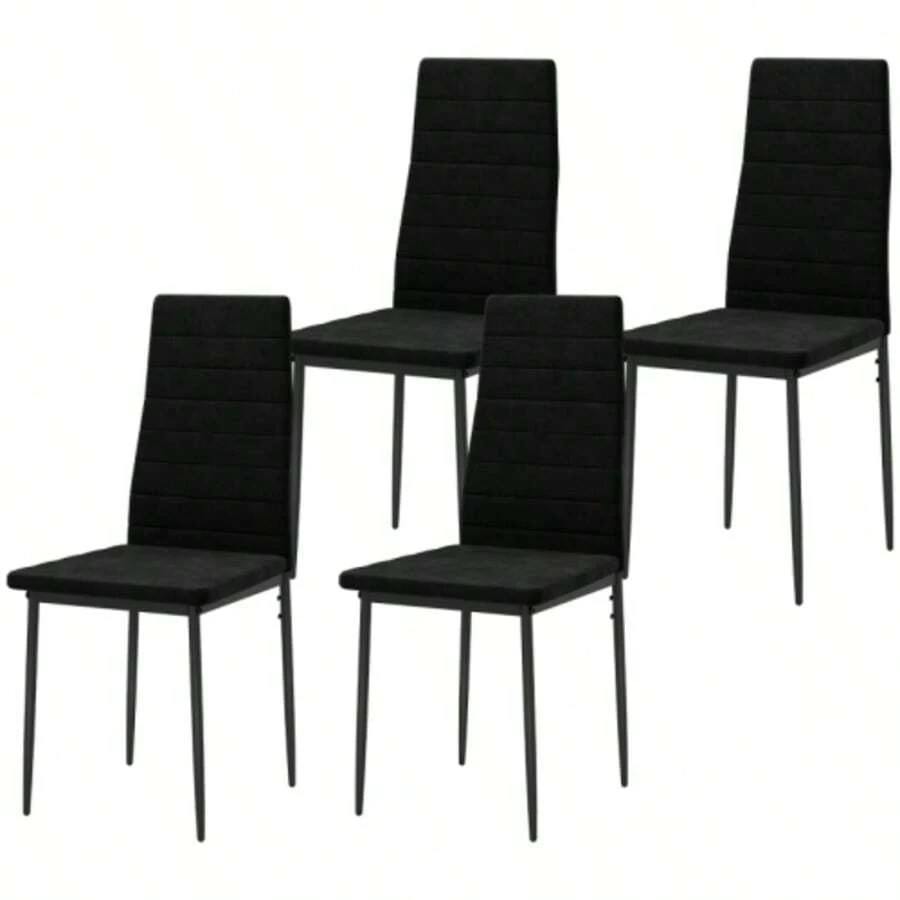 Set Of 4 Dining Chairs, Without Armrests, Fabric Upholstery, Metal Legs, Black - Black - View 1