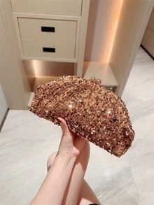 1个棕色复古丝绒手拿包，闪亮刺绣晚宴手提包，优雅精致的女士派对钱包，完美适用于魅力派对、婚礼、舞会和其他正式场合。 - 棕色 - 查看 3