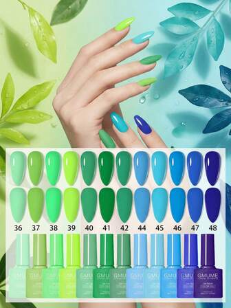 12Pcs Green Blue Gel Nail Polish Set, Mint Lime Emerald Navy Colors, Summer Cool Tone Soak Off UV LED Varnish, Ocean Forest Theme Manicure Kit For Home Salon 7.5ml