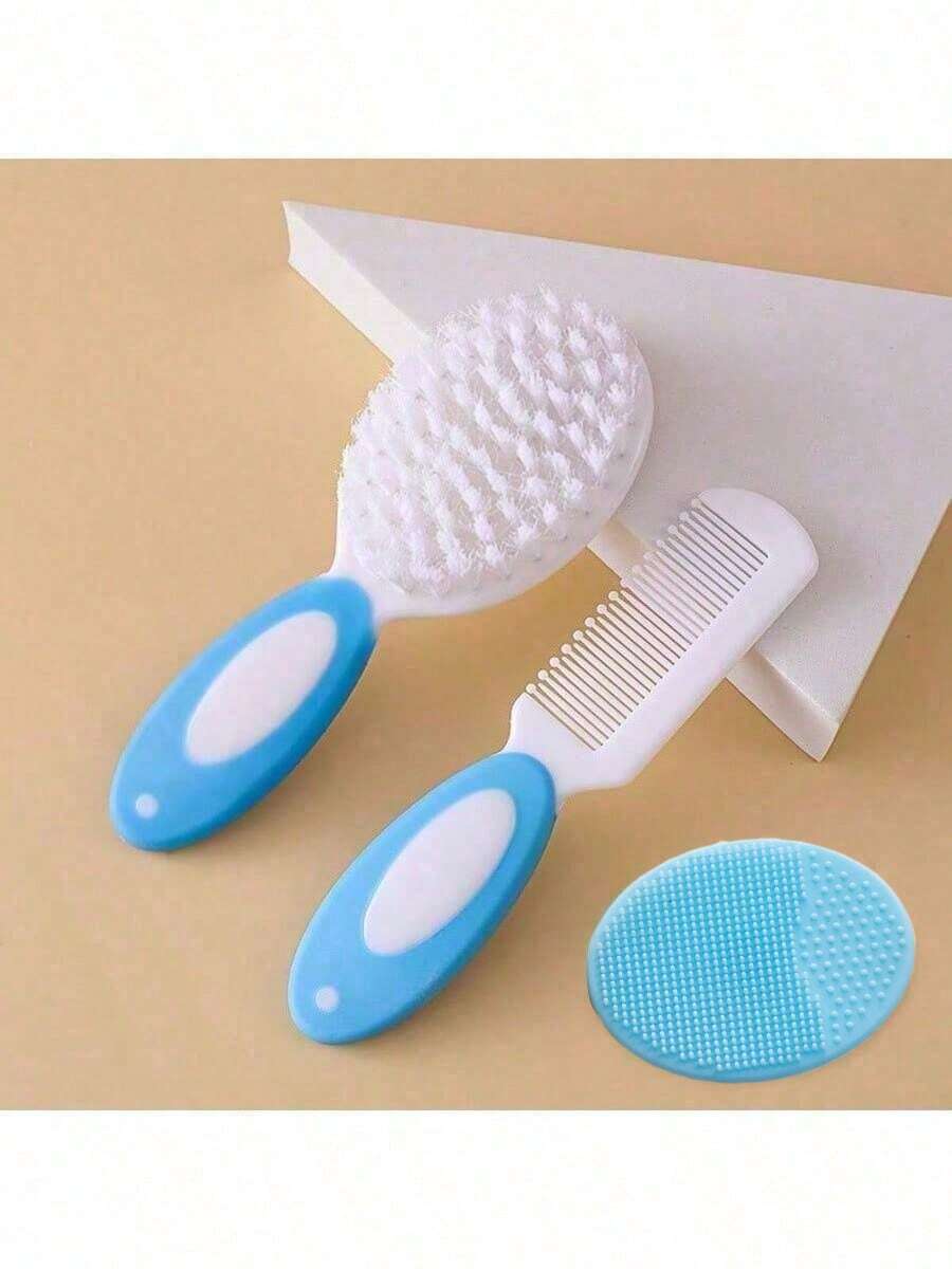 3pcs Baby Powder Bath Brush Set, Including Soft Bristle Brush, Comb And Bath Brush