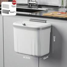 Wall-Mounted Kitchen Trash Can, Compost Bin, Suitable For Countertop Or Under Sink, With Lid, Hanging Small Kitchen Garbage Can, Bathroom Waste Basket (White)