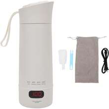 Hervidor eléctrico de viaje, pequeño calentador de agua de 400 ml con 4 ajustes de temperatura, pantalla digital, cepillo de limpieza, taza térmica portátil para coche - 1 - Ver 7