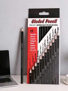 24/2H-8B素描铅笔套装，12支/盒，美术用品，适用于绘画、办公和学生，适合学习、绘画和文具用途。 - 黑色 - 查看 5