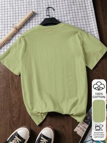 Women's 100% Cotton Short Sleeve T-Shirt With Croissant Print, Summer - Light Green - View 2